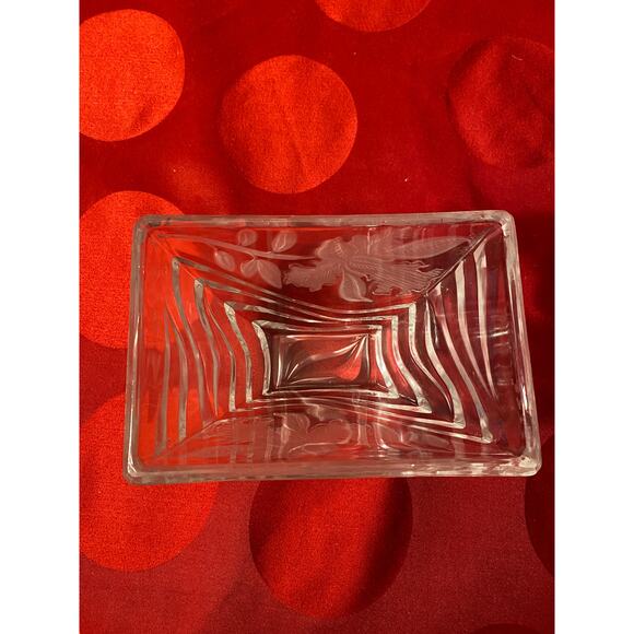 1989 FTDA Crystal Decorative Vase Candy Dish Bowl W. Germany etch leaf iris EUC - Picture 10 of 12